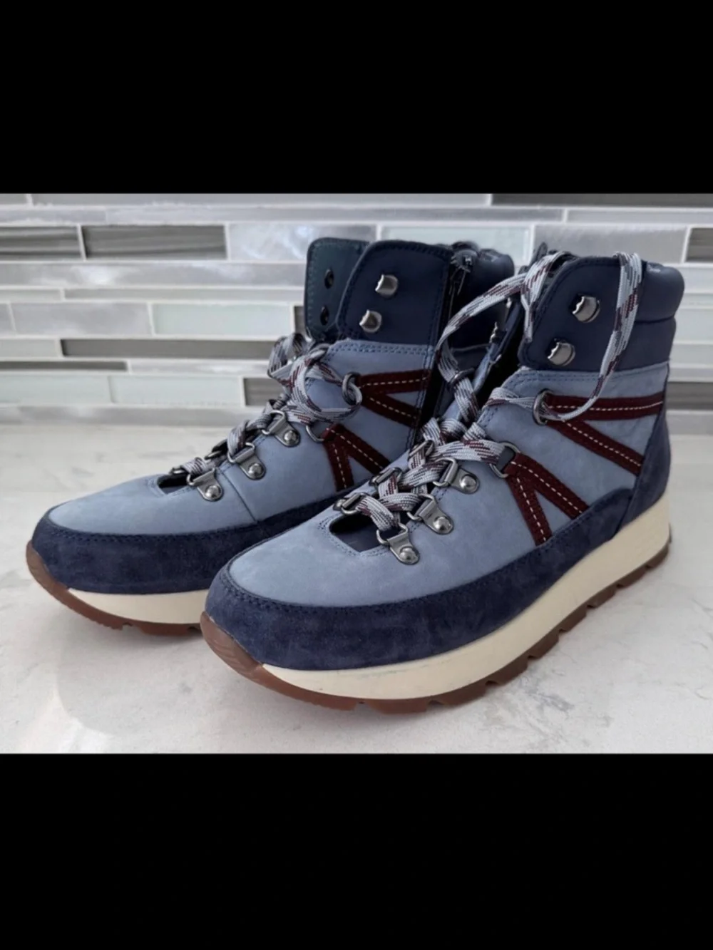 Alex Marie Two-Tone Leather Hiker Ankle Boot 8M | Blue/Navy/Maroon | Never Worn